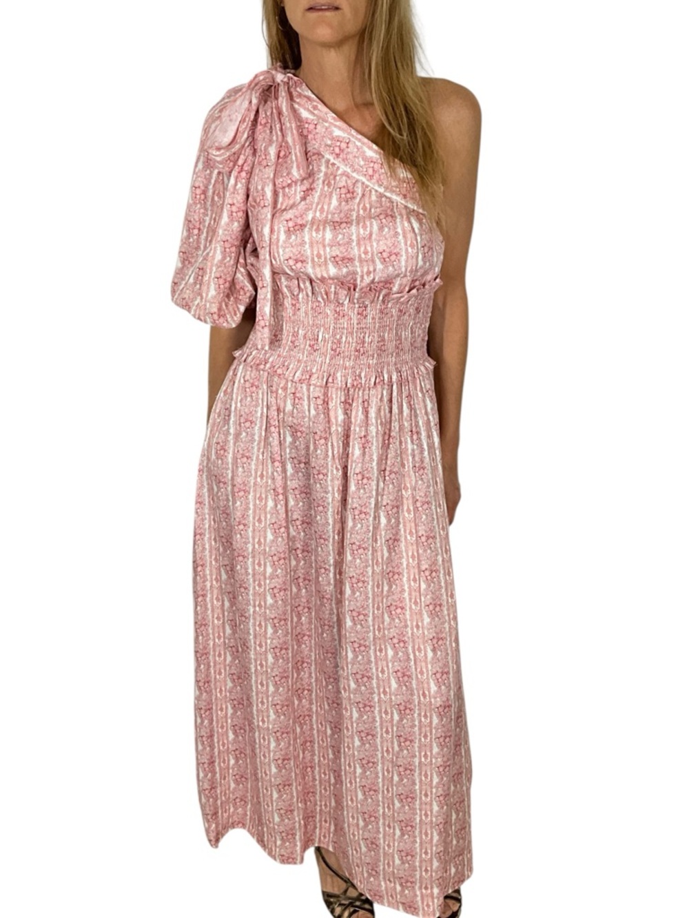 Lug Von Siga Glory Linen Dress 34 US 2 Pink One Shoulder